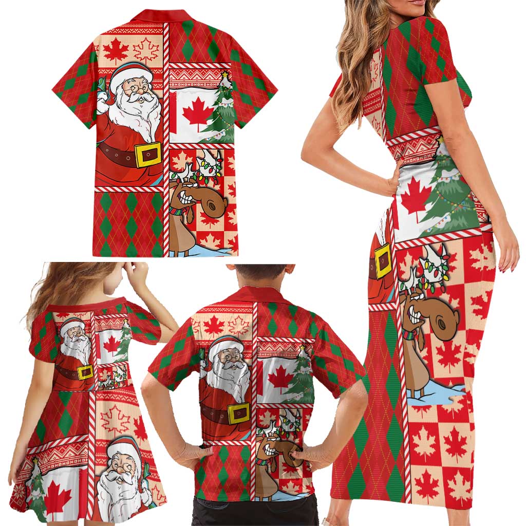 Canadian Christmas Family Matching Short Sleeve Bodycon Dress and Hawaiian Shirt A Merry Xmas Santa and Funny Moose - Wonder Print Shop