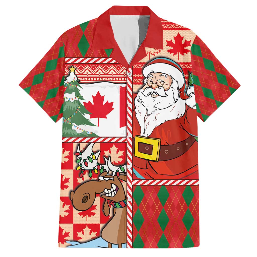 Canadian Christmas Family Matching Short Sleeve Bodycon Dress and Hawaiian Shirt A Merry Xmas Santa and Funny Moose - Wonder Print Shop
