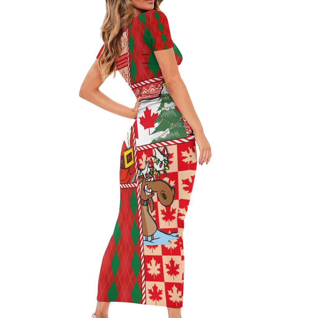 Canadian Christmas Family Matching Short Sleeve Bodycon Dress and Hawaiian Shirt A Merry Xmas Santa and Funny Moose - Wonder Print Shop