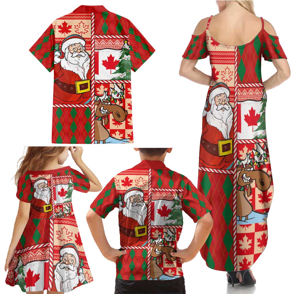 Canadian Christmas Family Matching Summer Maxi Dress and Hawaiian Shirt A Merry Xmas Santa and Funny Moose - Wonder Print Shop