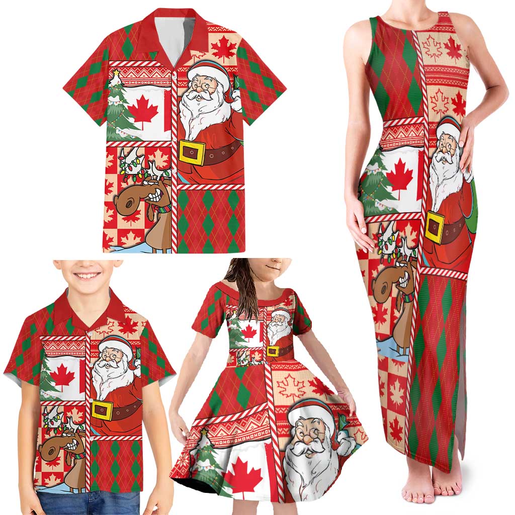 Canadian Christmas Family Matching Tank Maxi Dress and Hawaiian Shirt A Merry Xmas Santa and Funny Moose - Wonder Print Shop