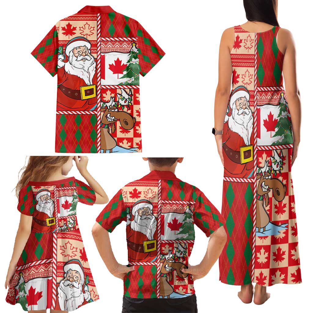 Canadian Christmas Family Matching Tank Maxi Dress and Hawaiian Shirt A Merry Xmas Santa and Funny Moose - Wonder Print Shop