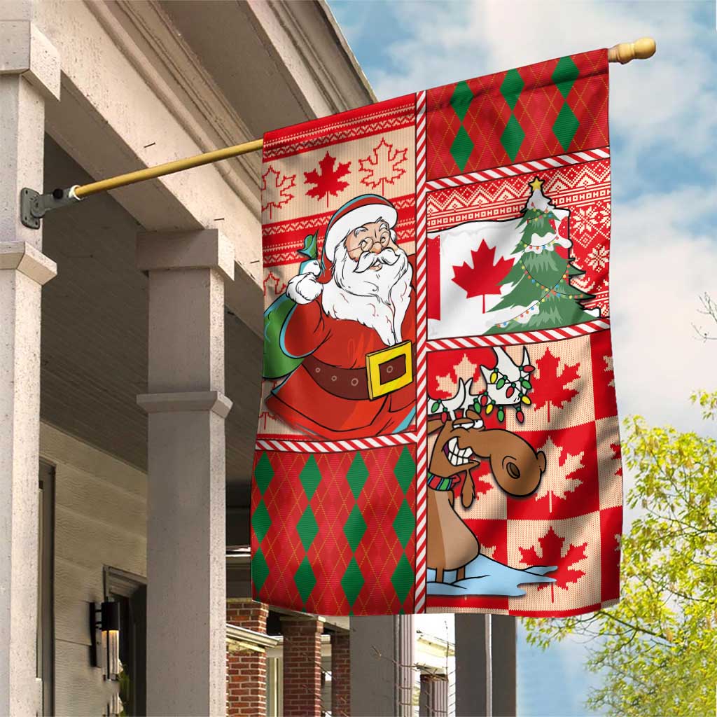 Canadian Christmas Garden Flag A Merry Xmas Santa and Funny Moose - Wonder Print Shop