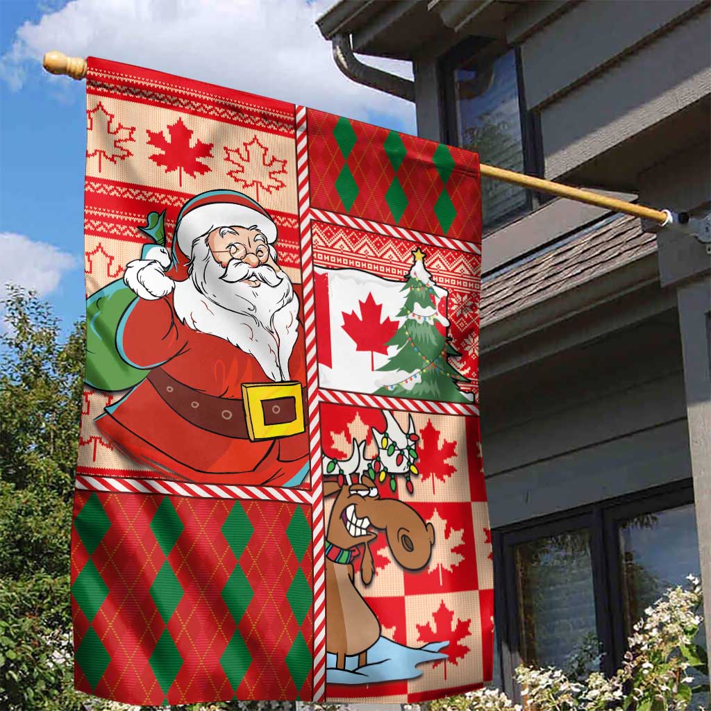 Canadian Christmas Garden Flag A Merry Xmas Santa and Funny Moose - Wonder Print Shop