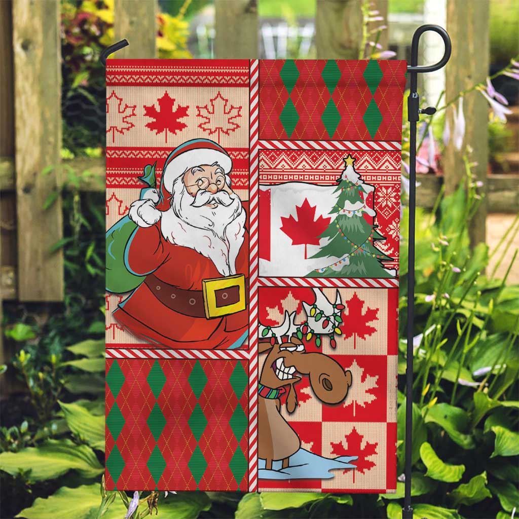 Canadian Christmas Garden Flag A Merry Xmas Santa and Funny Moose - Wonder Print Shop