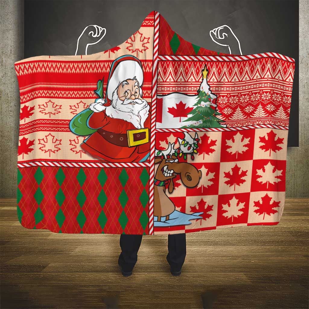 Canadian Christmas Hooded Blanket A Merry Xmas Santa and Funny Moose