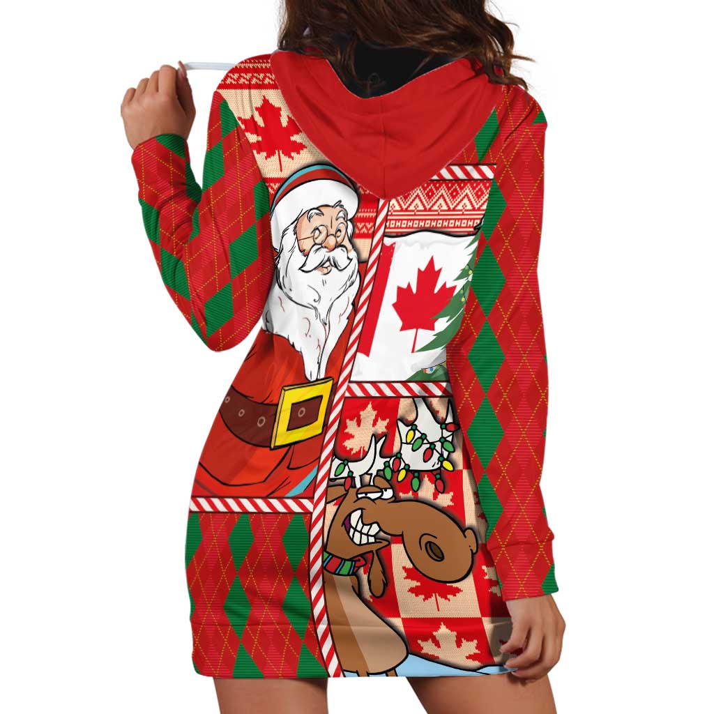 Canadian Christmas Hoodie Dress A Merry Xmas Santa and Funny Moose - Wonder Print Shop