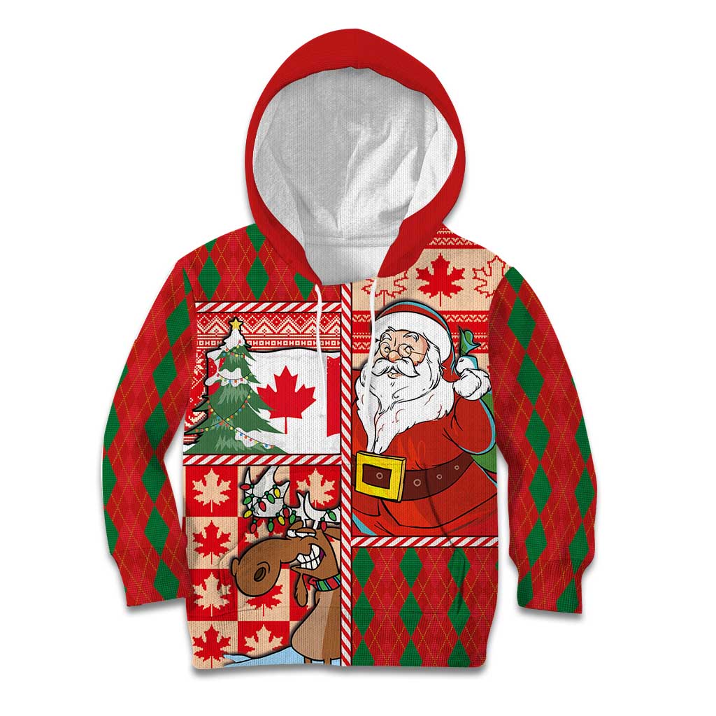 Canadian Christmas Kid Hoodie A Merry Xmas Santa and Funny Moose - Wonder Print Shop