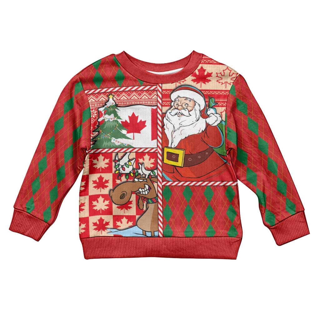 Canadian Christmas Kid Ugly Christmas Sweater A Merry Xmas Santa and Funny Moose - Wonder Print Shop