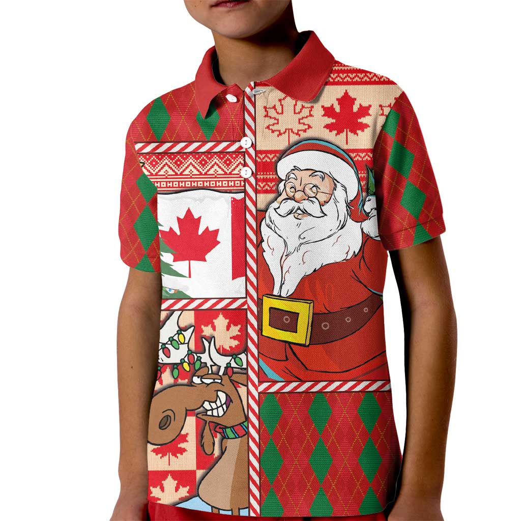 Canadian Christmas Kid Polo Shirt A Merry Xmas Santa and Funny Moose - Wonder Print Shop