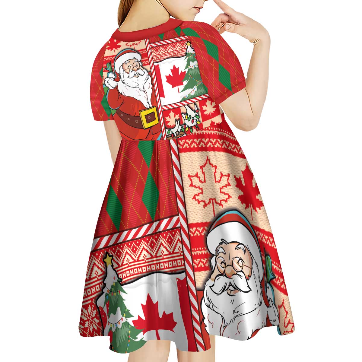 Canadian Christmas Kid Short Sleeve Dress A Merry Xmas Santa and Funny Moose - Wonder Print Shop