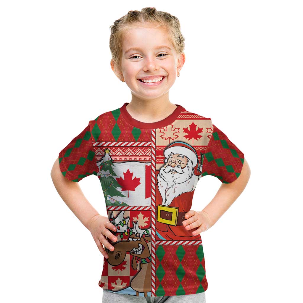Canadian Christmas Kid T Shirt A Merry Xmas Santa and Funny Moose - Wonder Print Shop