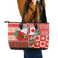 Canadian Christmas Leather Tote Bag A Merry Xmas Santa and Funny Moose - Wonder Print Shop
