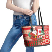 Canadian Christmas Leather Tote Bag A Merry Xmas Santa and Funny Moose - Wonder Print Shop