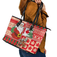 Canadian Christmas Leather Tote Bag A Merry Xmas Santa and Funny Moose - Wonder Print Shop