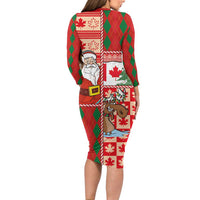 Canadian Christmas Long Sleeve Bodycon Dress A Merry Xmas Santa and Funny Moose - Wonder Print Shop