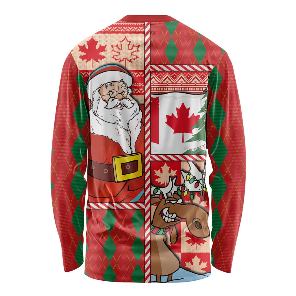 Canadian Christmas Long Sleeve Shirt A Merry Xmas Santa and Funny Moose - Wonder Print Shop