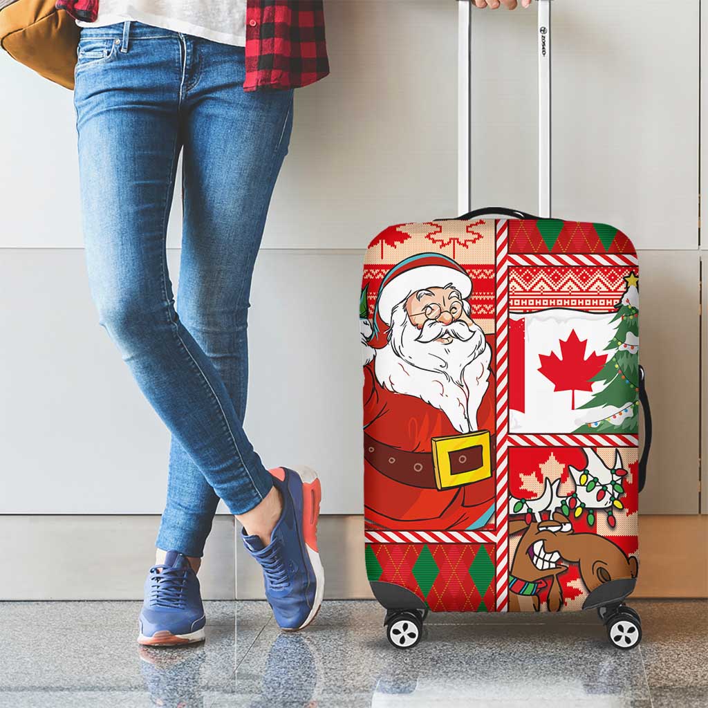 Canadian Christmas Luggage Cover A Merry Xmas Santa and Funny Moose - Wonder Print Shop