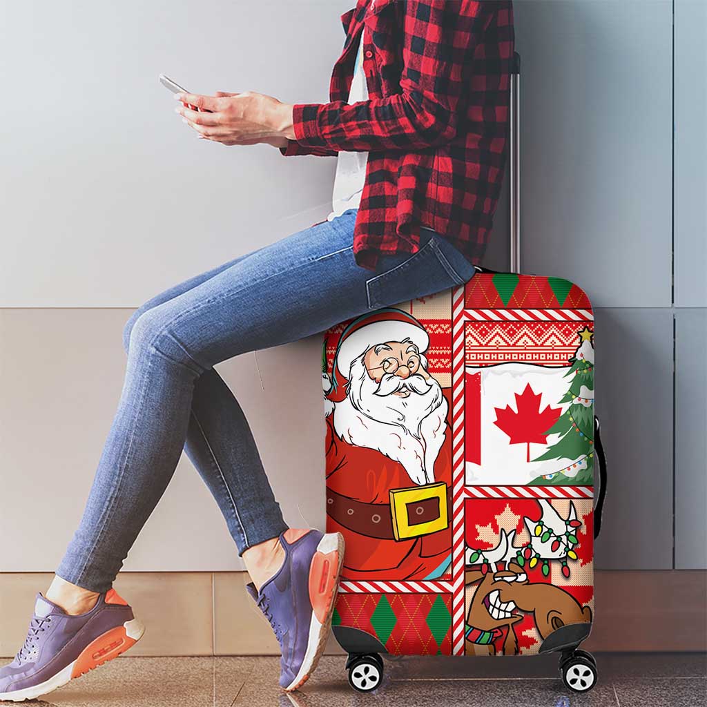 Canadian Christmas Luggage Cover A Merry Xmas Santa and Funny Moose - Wonder Print Shop
