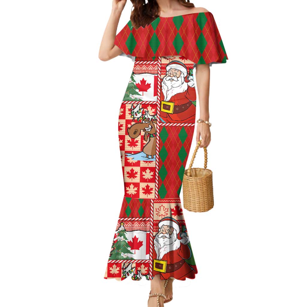 Canadian Christmas Mermaid Dress A Merry Xmas Santa and Funny Moose - Wonder Print Shop