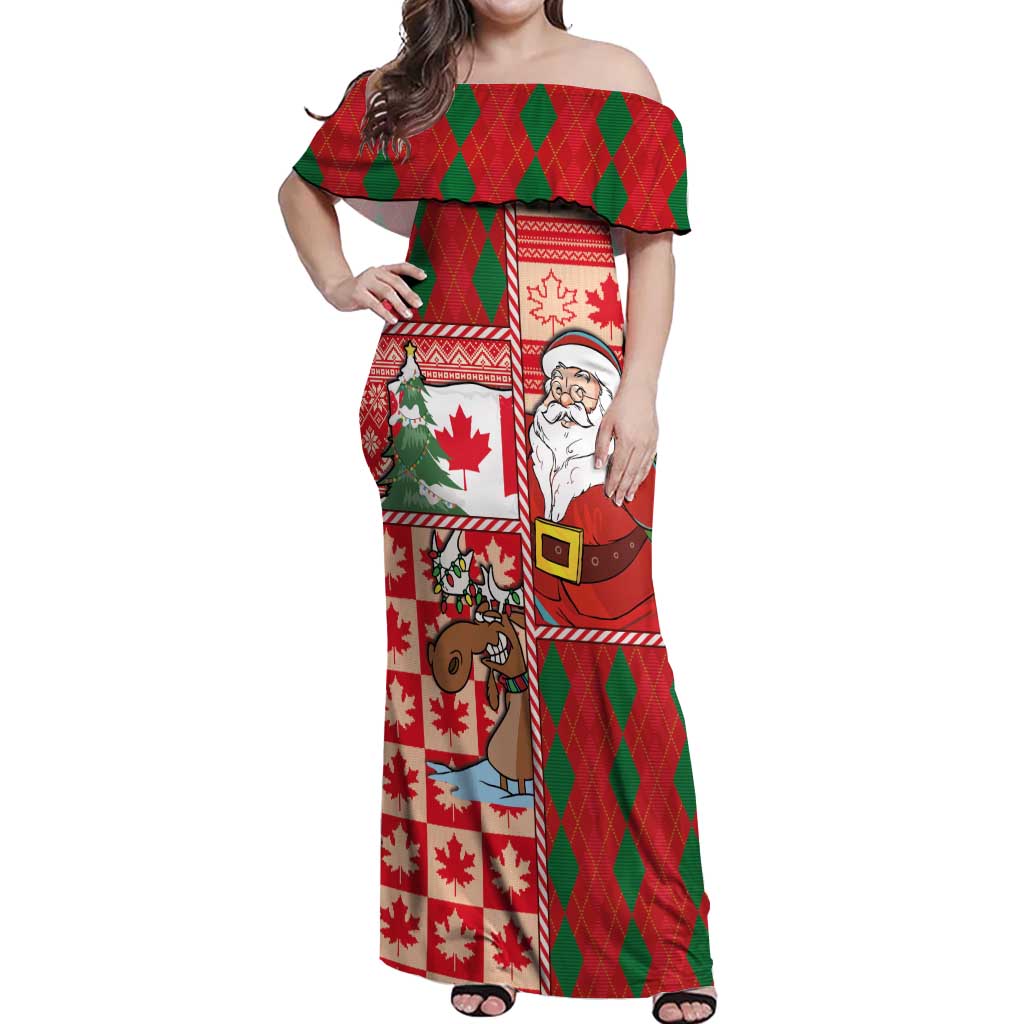 Canadian Christmas Off Shoulder Maxi Dress A Merry Xmas Santa and Funny Moose - Wonder Print Shop