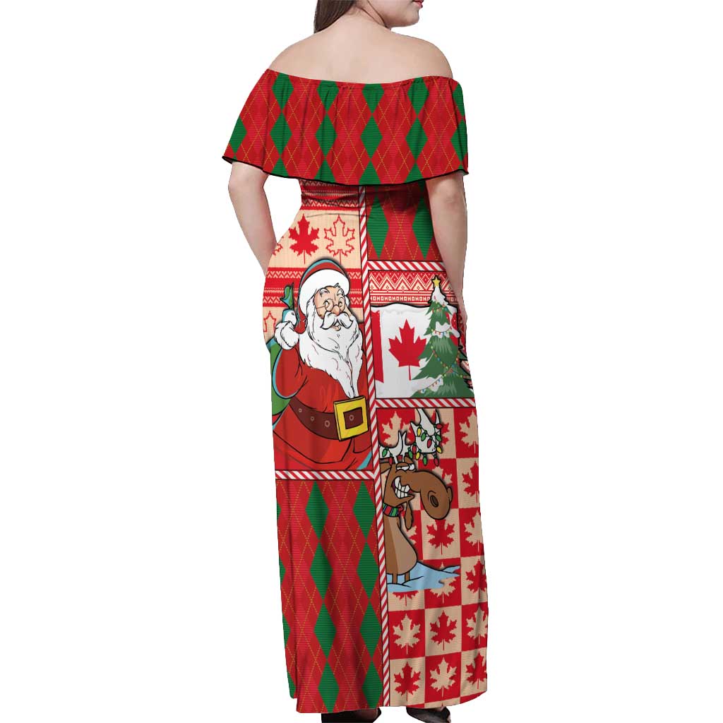 Canadian Christmas Off Shoulder Maxi Dress A Merry Xmas Santa and Funny Moose - Wonder Print Shop