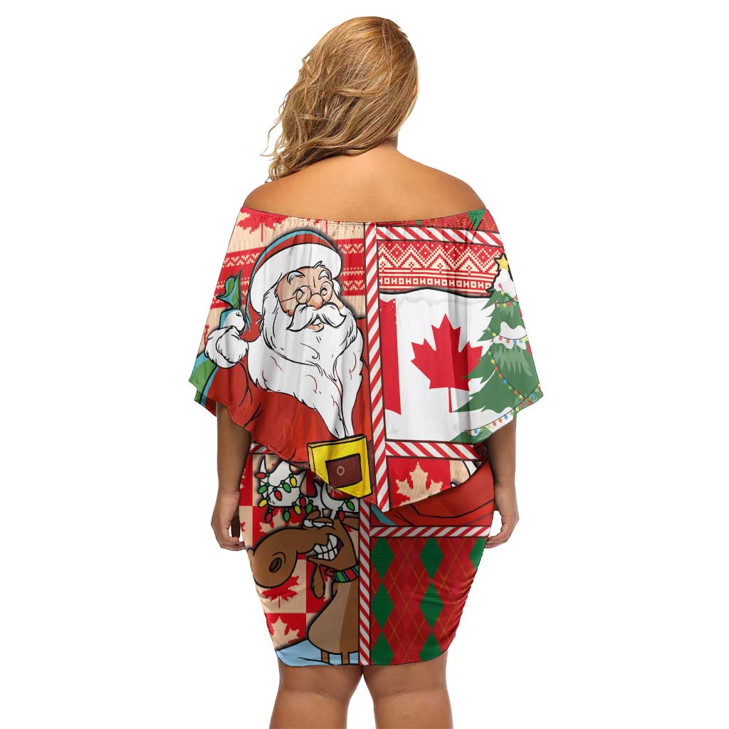 Canadian Christmas Off Shoulder Short Dress A Merry Xmas Santa and Funny Moose - Wonder Print Shop
