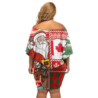 Canadian Christmas Off Shoulder Short Dress A Merry Xmas Santa and Funny Moose - Wonder Print Shop