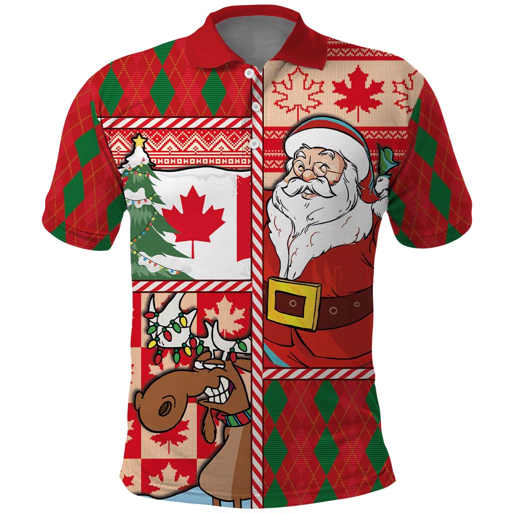 Canadian Christmas Polo Shirt A Merry Xmas Santa and Funny Moose - Wonder Print Shop