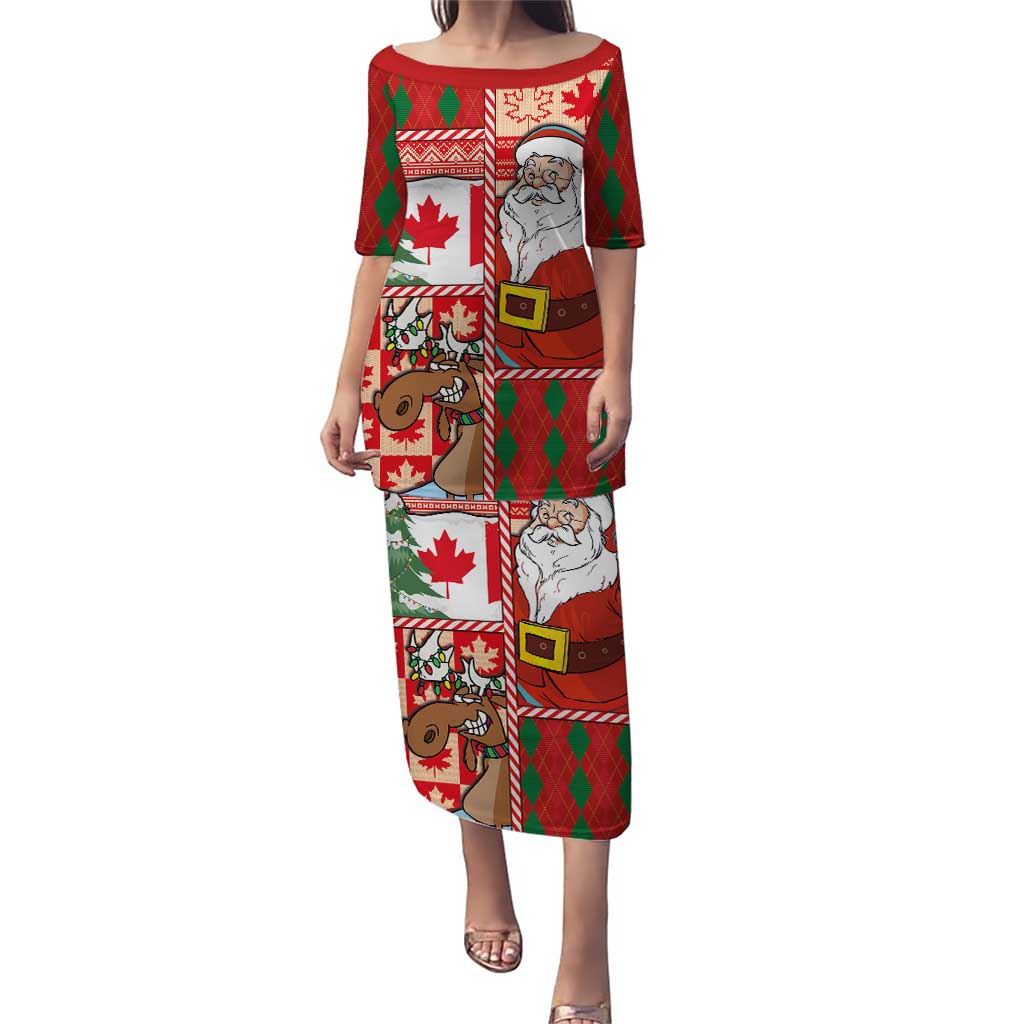 Canadian Christmas Puletasi A Merry Xmas Santa and Funny Moose - Wonder Print Shop