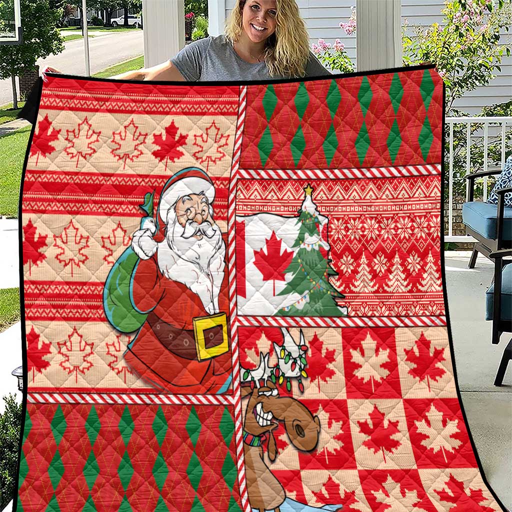 Canadian Christmas Quilt A Merry Xmas Santa and Funny Moose - Wonder Print Shop