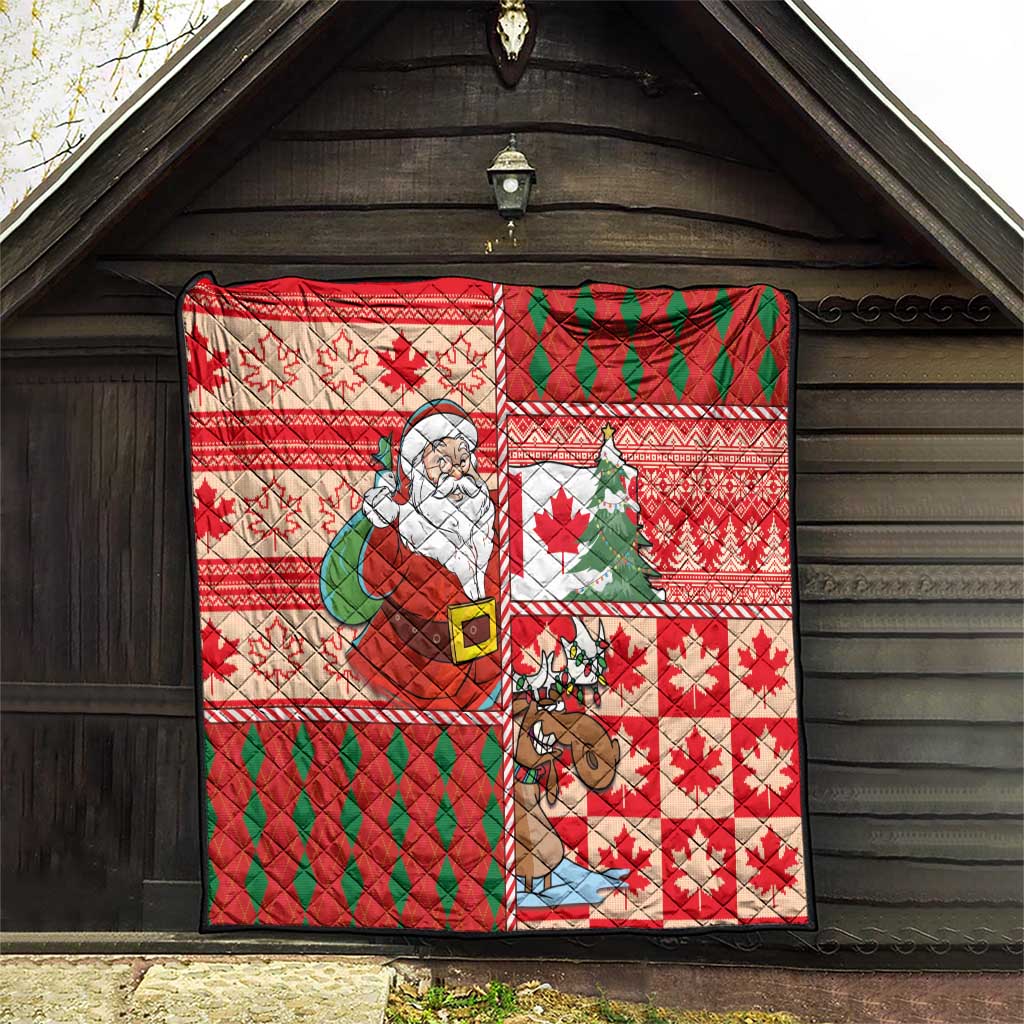 Canadian Christmas Quilt A Merry Xmas Santa and Funny Moose - Wonder Print Shop