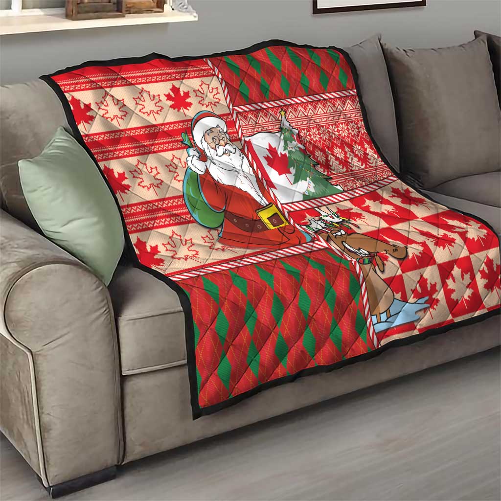 Canadian Christmas Quilt A Merry Xmas Santa and Funny Moose - Wonder Print Shop