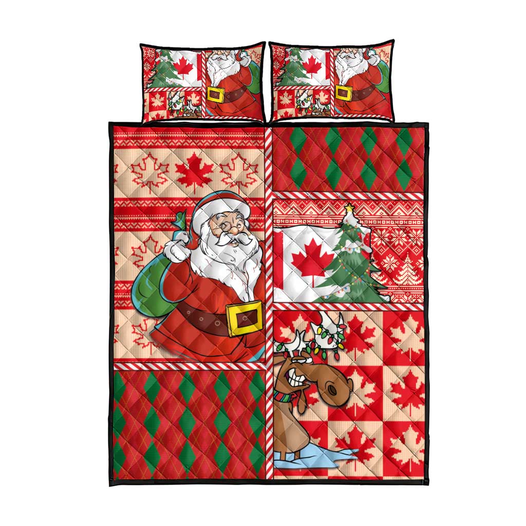 Canadian Christmas Quilt Bed Set A Merry Xmas Santa and Funny Moose - Wonder Print Shop