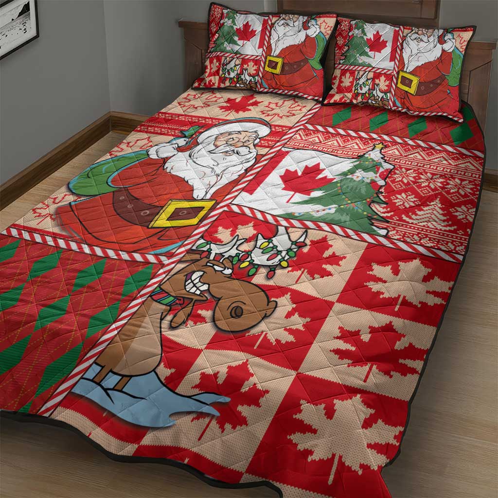 Canadian Christmas Quilt Bed Set A Merry Xmas Santa and Funny Moose - Wonder Print Shop