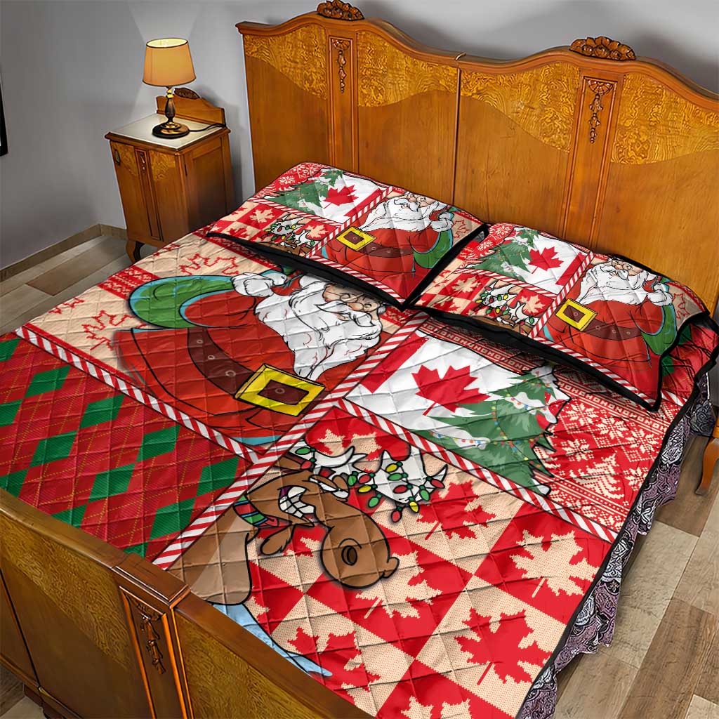 Canadian Christmas Quilt Bed Set A Merry Xmas Santa and Funny Moose - Wonder Print Shop