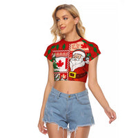 Canadian Christmas Raglan Cropped T Shirt A Merry Xmas Santa and Funny Moose - Wonder Print Shop