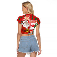 Canadian Christmas Raglan Cropped T Shirt A Merry Xmas Santa and Funny Moose - Wonder Print Shop