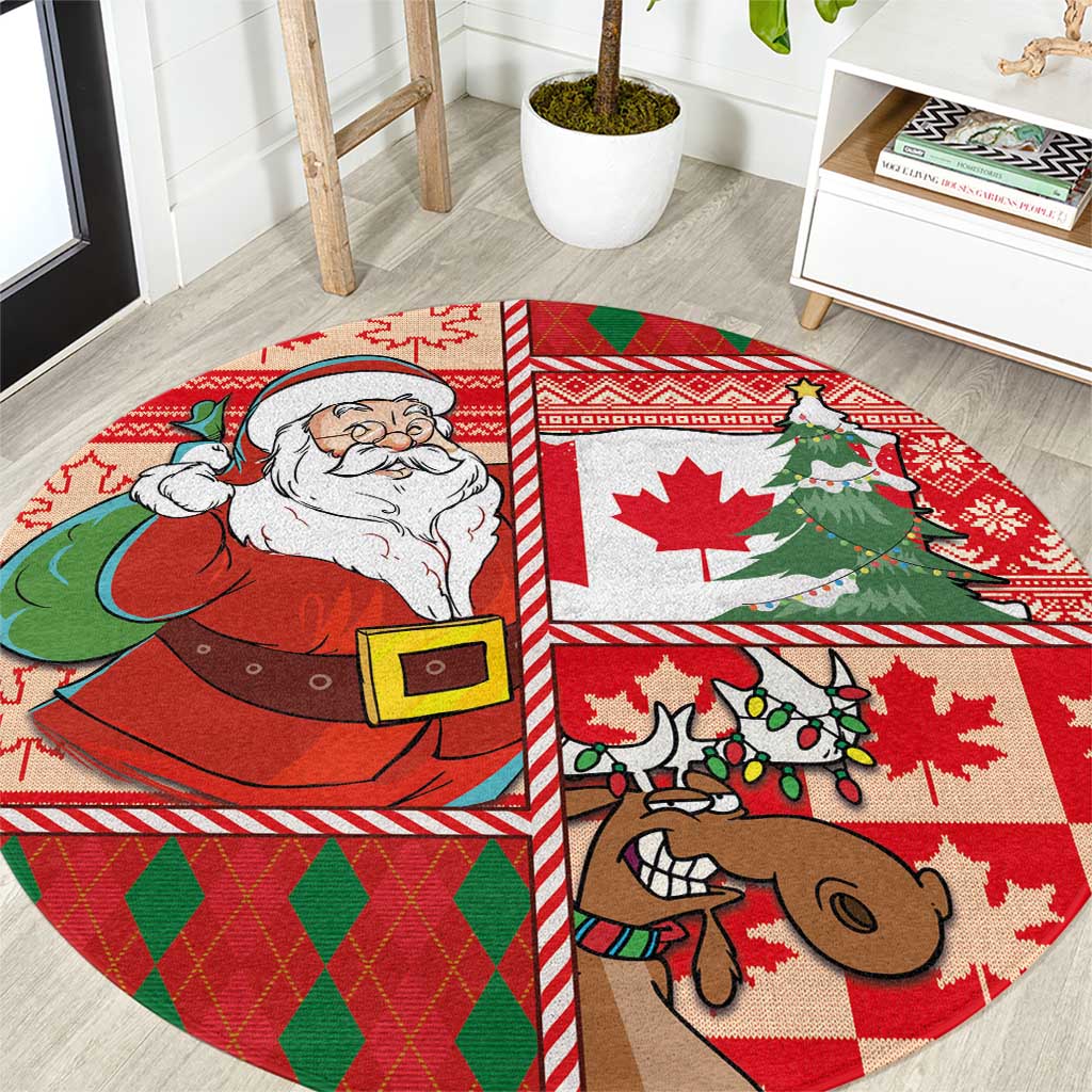 Canadian Christmas Round Carpet A Merry Xmas Santa and Funny Moose