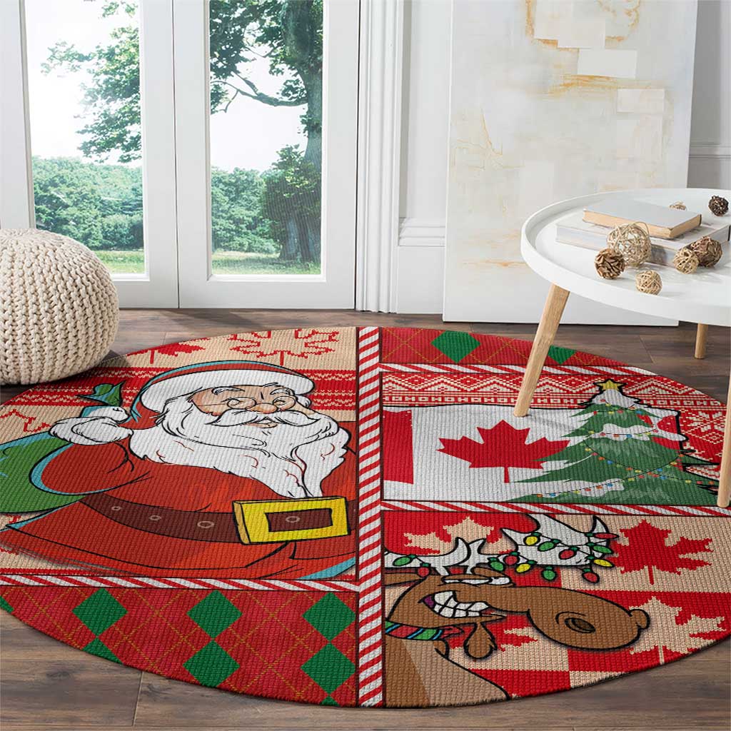 Canadian Christmas Round Carpet A Merry Xmas Santa and Funny Moose