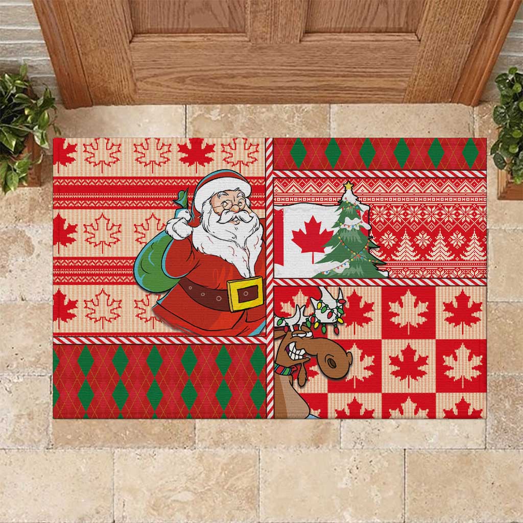 Canadian Christmas Rubber Doormat A Merry Xmas Santa and Funny Moose - Wonder Print Shop
