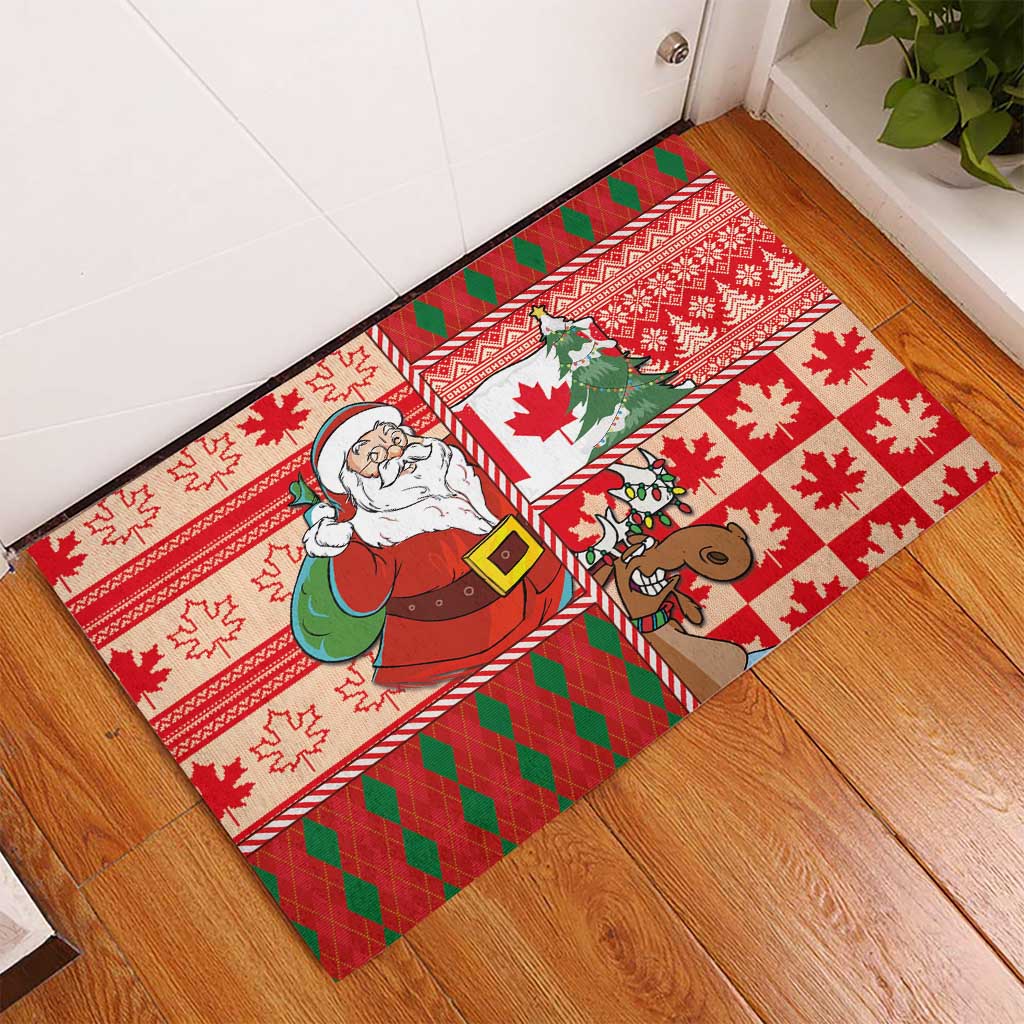 Canadian Christmas Rubber Doormat A Merry Xmas Santa and Funny Moose - Wonder Print Shop