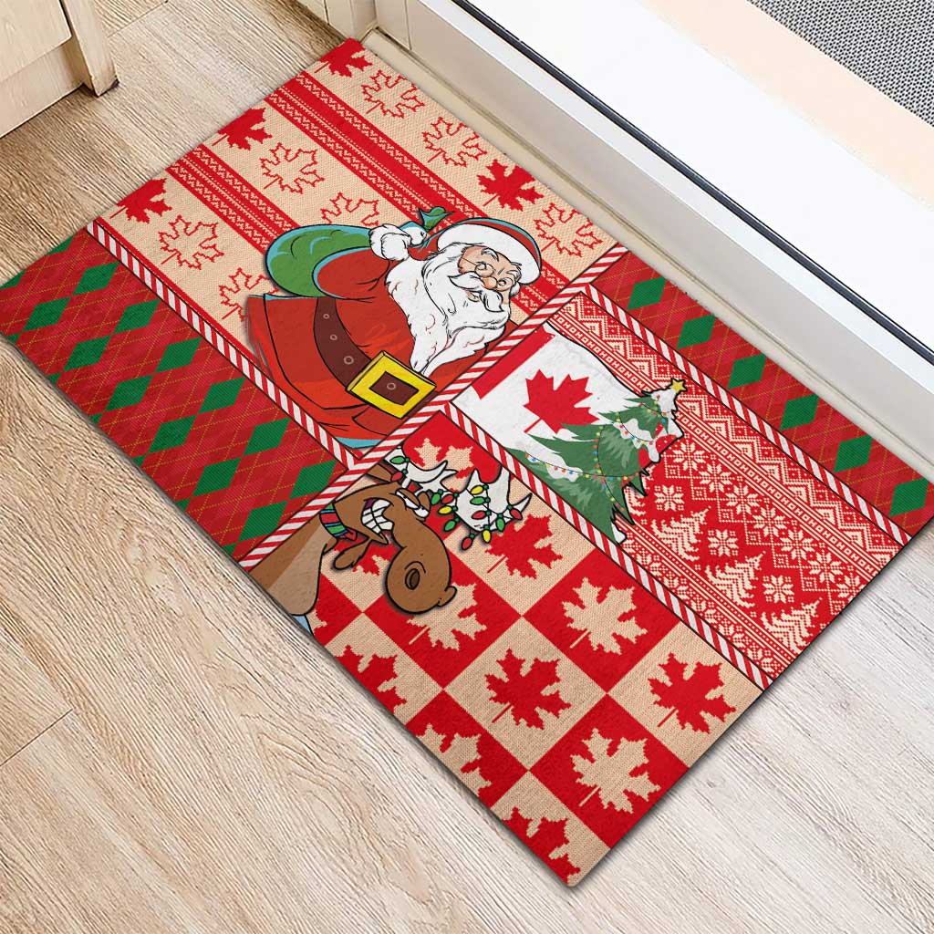 Canadian Christmas Rubber Doormat A Merry Xmas Santa and Funny Moose - Wonder Print Shop