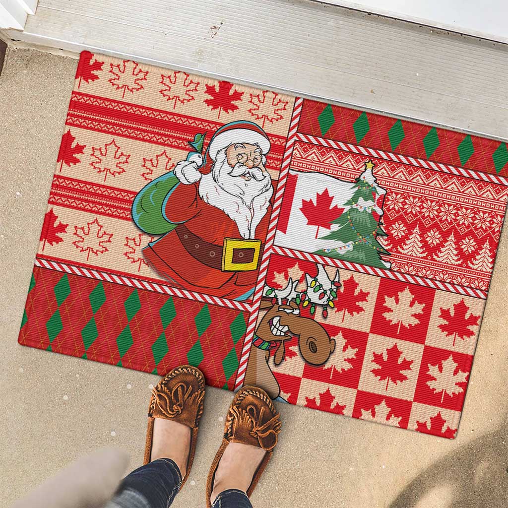 Canadian Christmas Rubber Doormat A Merry Xmas Santa and Funny Moose - Wonder Print Shop