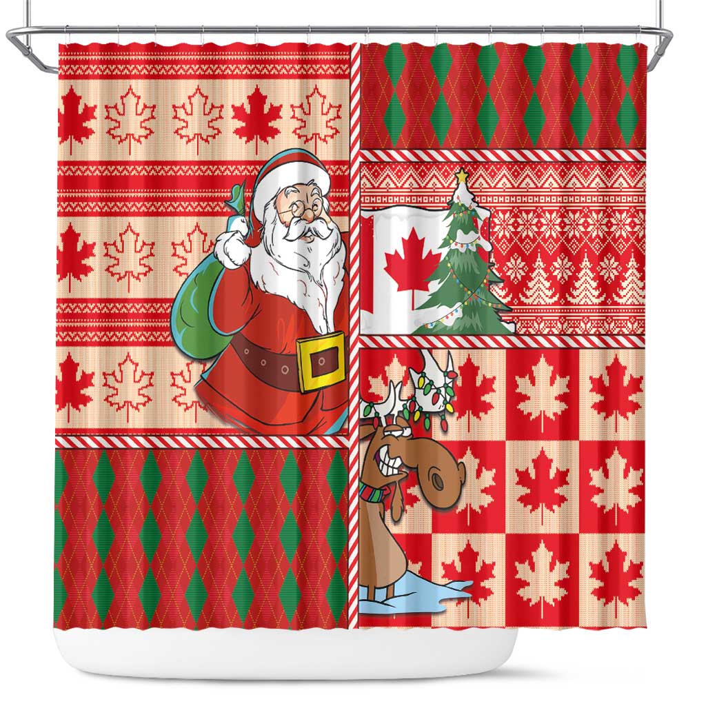 Canadian Christmas Shower Curtain A Merry Xmas Santa and Funny Moose