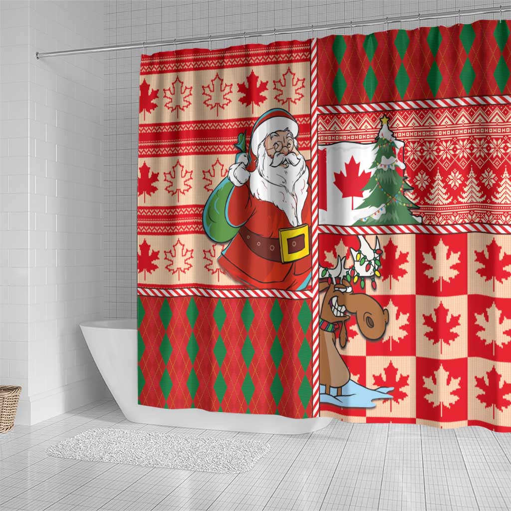 Canadian Christmas Shower Curtain A Merry Xmas Santa and Funny Moose