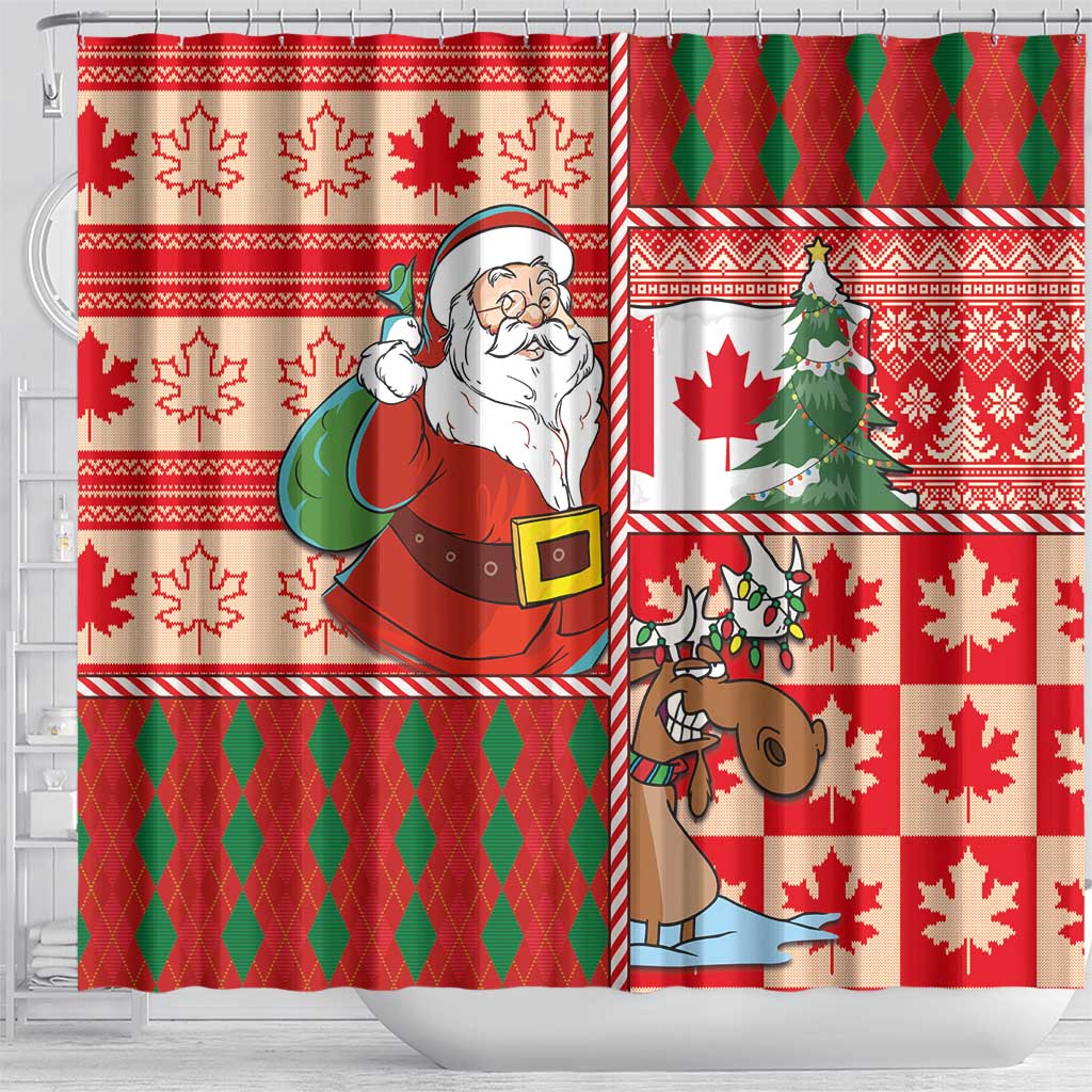 Canadian Christmas Shower Curtain A Merry Xmas Santa and Funny Moose