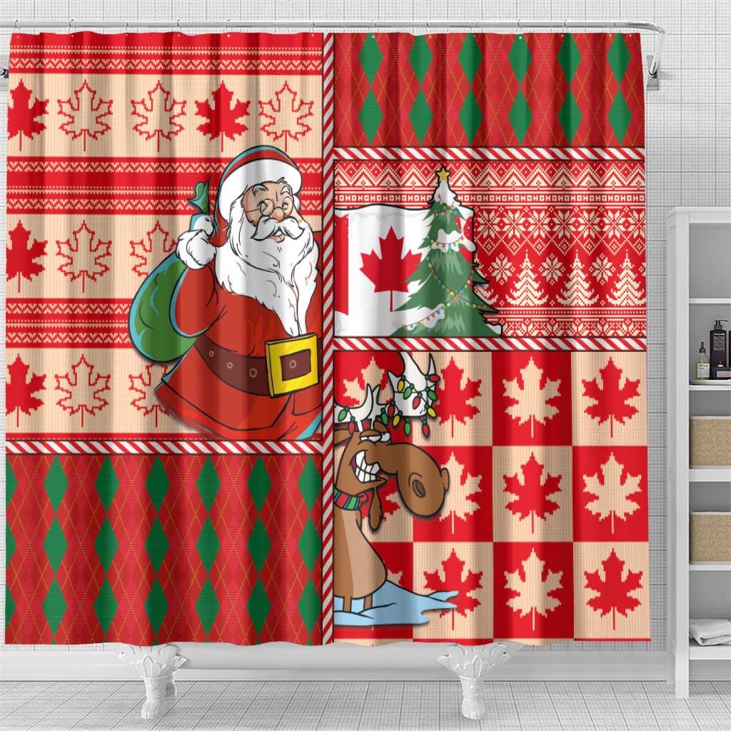 Canadian Christmas Shower Curtain A Merry Xmas Santa and Funny Moose