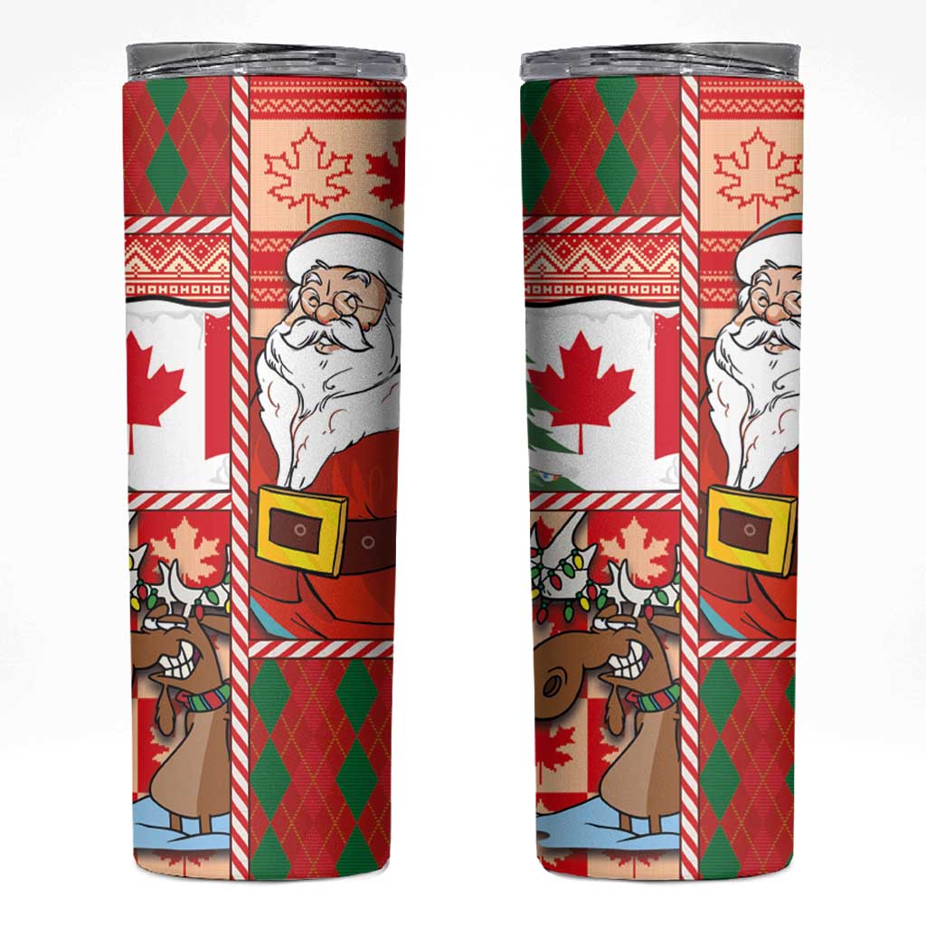 Canadian Christmas Skinny Tumbler A Merry Xmas Santa and Funny Moose - Wonder Print Shop