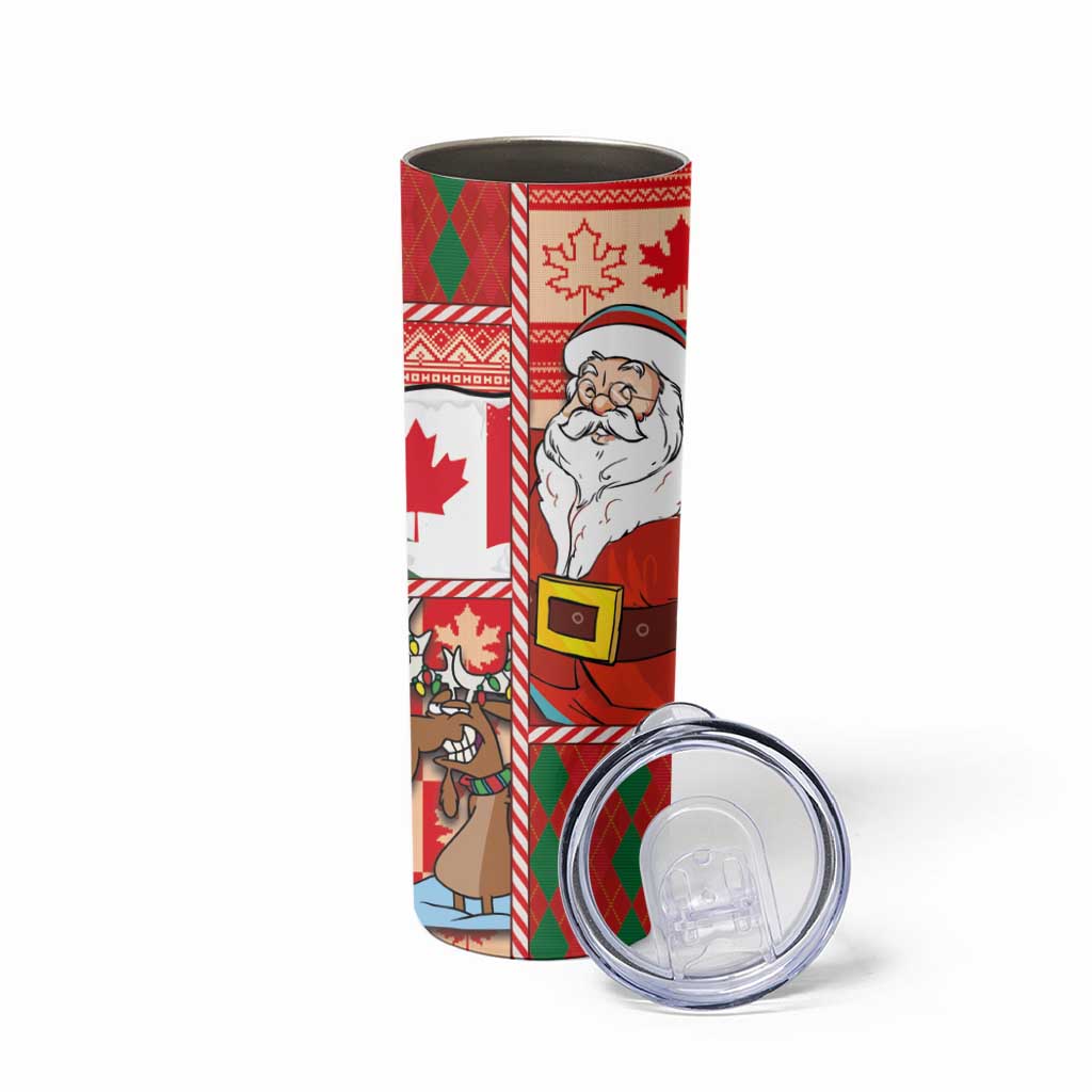Canadian Christmas Skinny Tumbler A Merry Xmas Santa and Funny Moose - Wonder Print Shop